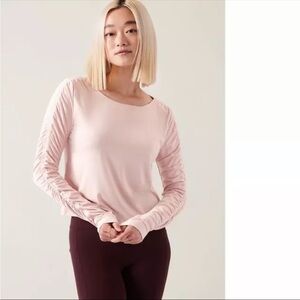 NEW Athleta All Around Ruched Long Sleeve Top Pink Athleisure Yoga Tee Small